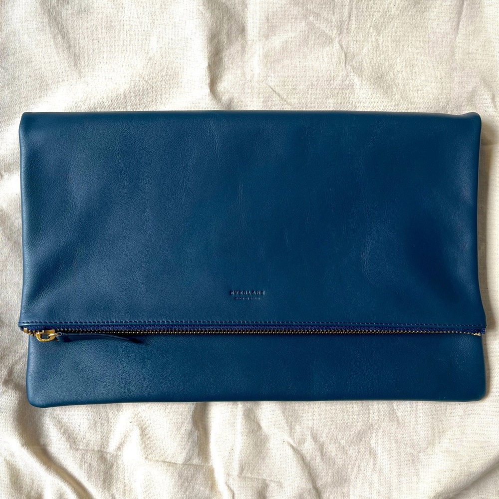 Everlane Foldover Pouch - Navy Leather Clutch